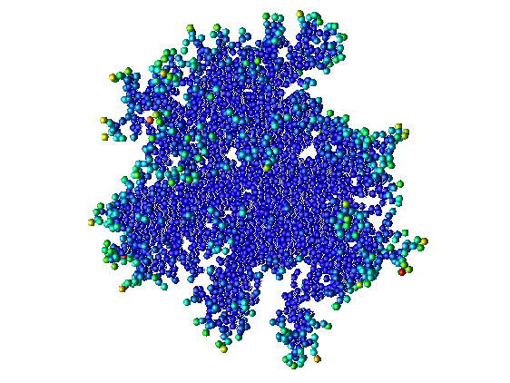 Charge density on a computed
diffusion-limited cluster aggregate.