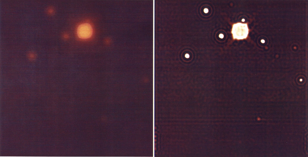 Blurred image of Uranus (left) and reconstructed image (right)