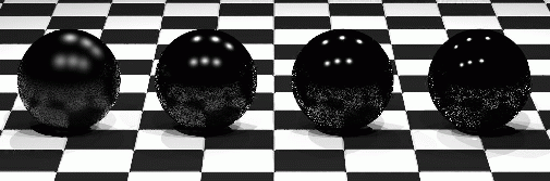 Figure 8 (middle): Four spheres rendered using uniform sampling of indirect illumination