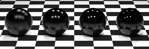 Figure 8 (bottom): Four spheres rendered using iBRDF's adaptive sampling of indirect illumination