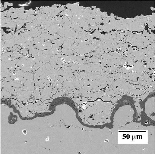Micrograph (cross-section) of a 
material with thermal barrier coating.