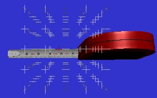 Figure 1: A tape measure in a proximity grid with the exact position of the wand shown as a red cross hair.