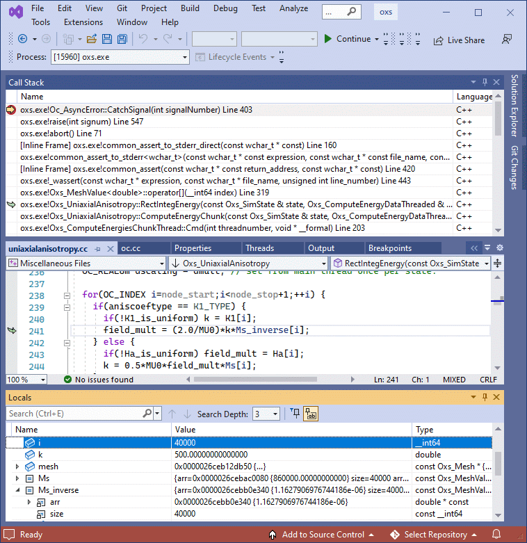 <B>Visual Studio Debugger</B> screenshot