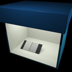 Computer graphic rendering of painted samples in a light booth
